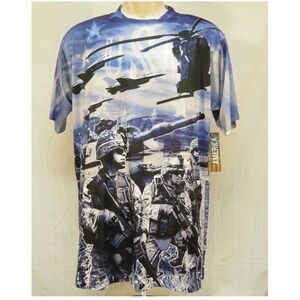 Patriotic USA Military Graphic T-Shirt Spirit of America Tank Jet Troops Sz M